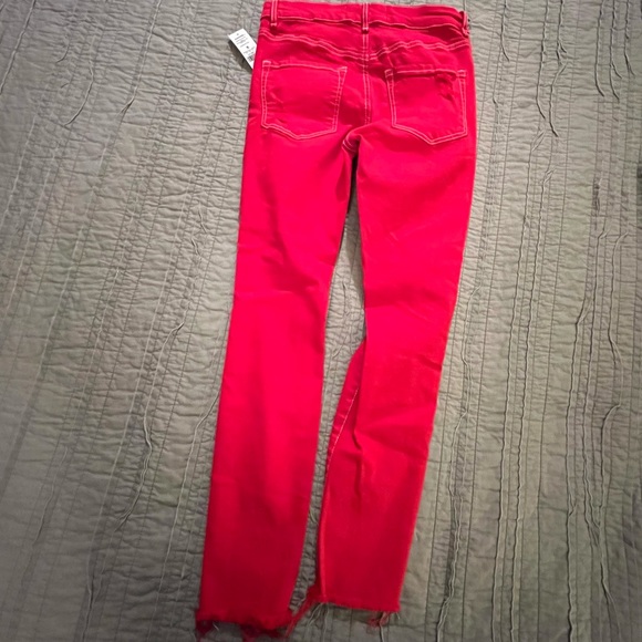 NWT Garage Retro High Waist Red Distressed jeans jeggings white stitching sz 5 - Picture 4 of 10